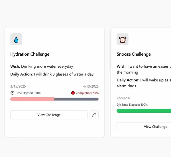 Dashboard showing active challenges